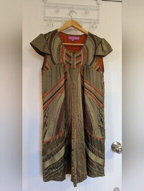 Designer Olive and Rust Embellished Midi Dress
